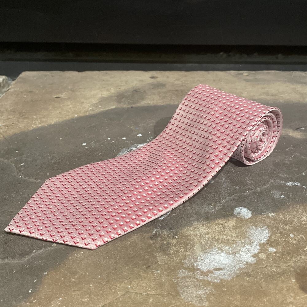 Kai Long 100% Silk Tie Red Small Checkered Pattern Handmade